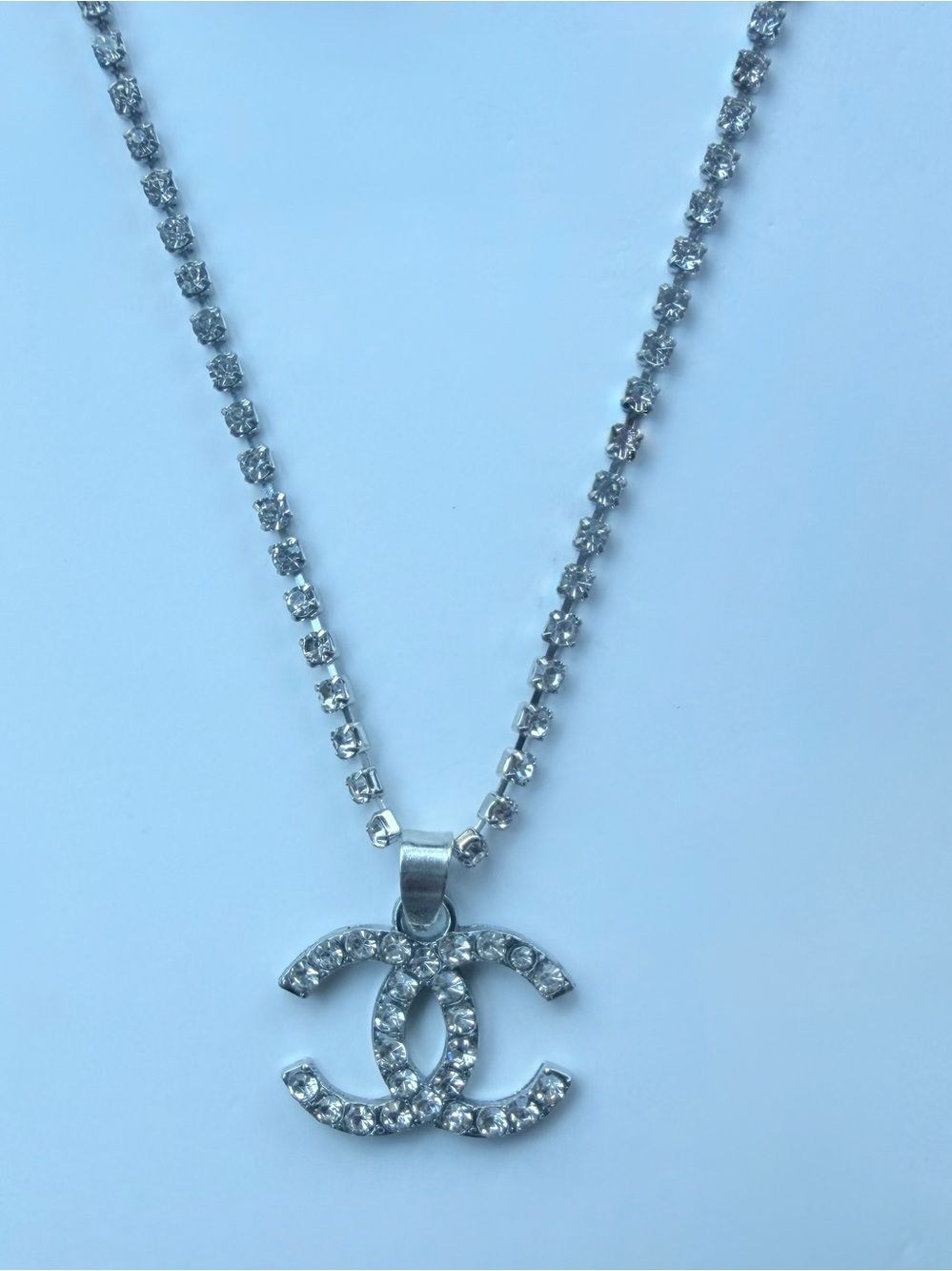 CC Crystal Logo Pendant Necklace - Silver